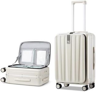 Hanke 24 Inch Checked Luggage with Spinner Wheels Top Open PC Hard Suitcases Aluminum Frame Travel Luggage Rolling Suitcase(Ivory White)