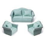 Dollhouse Couch Miniature Furniture Sofa with Pillows for Living Room Desktop Decoration Fabric Sofa Mini Home Scene Accessories Ornament (Sofa Set, Green)