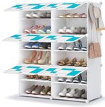 Mevigo Shoe Rack Plastic - 12 Tier Portable Shoe Rack for Home, DIY Shoe Storage Organizer for Closet with Dustproof Door for Heels/Slippers/Boots for Entryway & Bedroom - White