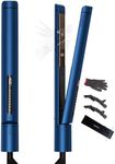 KUSNCA Professional Flat Iron Hair Straightener and Curler Iron 2 in 1, Ceramic Negative Ion Straightening, Dual Voltage Travel Pack, Front Anti-Scald Function, LCD 230°F-450°F, 1 Inch (Blue)