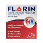 Flarin Joint & Muscular Pain Relief 200 mg Soft Capsules, Back Pain Relief, Joint Pain Relief and for the Relief of Rheumatic or Muscular Pain, Lipid Ibuprofen, Unique Lipid Formulation, 16 Capsules