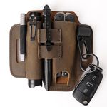 Gentlestache Multitool Leather Sheath for Belt, EDC Organizer, Multitool Pouch,Leather EDC Sheath with Elastic band Pen Holder, Flashlight Holder and Keychain Clip, Practical Belt Pouch for EDC Gears