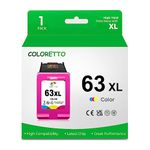 COLORETTO Ink Cartridge 63XL Color for HP Officejet 3830 4650 3833 4516 4516 4520 4522 4652 5255 5200 5222 Envy 4512 4516 4522 Deskjet 3630 3632 2132 Printer Remanufactured 63 XL hp63 Coloré 1-Pack