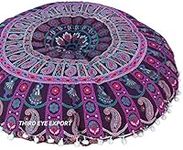 Third Eye Export Premium Handmade 100% Cotton Mandala Round Floor Pillow Cover | Stylish, Comfortable, and Versatile - Durable Large Cushion for Floor Seating and Meditation (Purple 4)