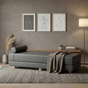 Jaxx Alon Daybed Deluxe Ultraleather - Fold-Out Sleeper Chaise with Memory Foam Queen-Size Mattress - Ultraleather Iron Dark Grey