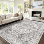NICETOWN Washable Area Rug 8x10 - Faux Wool Area Rugs for Living Room Clearance Non Slip Floral Sofa Carpet Foldable for Bedroom, Kids Room