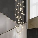 BTZHY Duplex Nordic Glass Staircase Long Chandelier Villa High Creative Revolving Restaurant Lamps(Size:6 Heads)