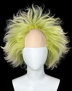 Borbilyn Green Wig with Bald Cap Clown Short Curly Afro Wavy Ombre Party Cosplay Costume Wigs Halloween Men Women