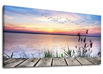 Canvas Wall Art Lake Sunset Large Nature Pictures Canvas Artwork Landscape Contemporary Wall Art Decor for Living Room Bedroom Decoration 24" x 48"