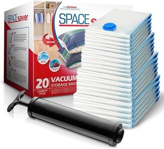 Spacesaver Space Bags Vacuum Storage Bags (Variety 20 Pack) Save 80% on Clothes Storage Space - Vacuum Seal Bags for Clothing, Comforters, etc - Compression Seal for Closet Storage. Pump for Travel