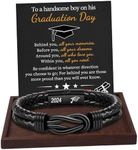 Btysun High School Graduation Gifts for Him, Graduation Gifts for Men Leather Bracelet Class of 2024 Gifts Teen Middle High School Graduation Gifts Jewelry