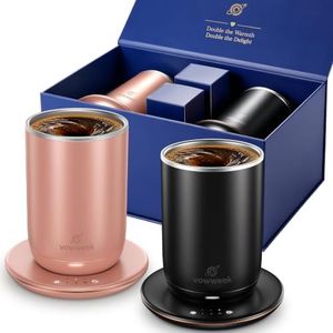 Self Heated Stirring Mugs Set of 2, 10oz Coffee Cups Warmer, Black & Rose