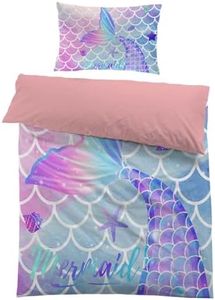 MUSOLEI Sirena Funda nórdica Infantil Rosa para niñas Funda de edredón Sirena Cama 90 Individual 135x200cm Microfibra impresión 3D 1 Juego de Ropa de Cama 1 Funda de Almohada 50x75cm