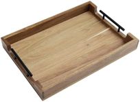 GarveeHome Acacia Serving Tray with Metal Handles, 17 in Wood Serving Tray for Coffee Table Liquor Bar, Coffee Serving Tray Toiletry Platter, Storage Tray for Ottoman Kitchen Bedroom Bathroom