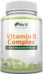 Vitamin B Complex High Strength - 180 Vegan Tablets - 6 Month Supply - Contains All 8 B Vitamins in 1 Tablet - Vitamins B1, B2, B3, B5, B6, B12, Biotin & Folic Acid - Nu U Nutrition