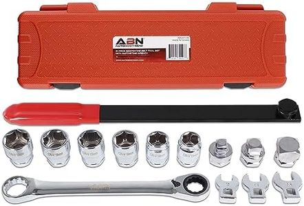 ABN Ratcheting Serpentine Belt Tool Kit 15pc Fan Belt Tensioner Pulley Wrench - 13mm to 19mm Sockets, Adapters, Wrenches