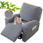 XINEAGE 4-Piece Recliner Covers Stretch Jacquard Recliner Chair Slipcover The Newest Design Soft Recliner Protector with Pocket for Kids and Pets, Washable Furnature Protector, Light Gray