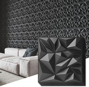 Art3d 33-Pack 3D Wall Panels for Interior Wall Decor, Modern Diamond Textured Accent Wall Paneling for Gaming Living Room TV Wall Background, 12 x 12 inch Black