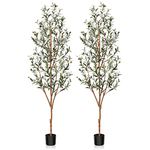 Kazeila Artificial Olive Tree 6FT Tall Faux Silk Plant for Home Office Decor Indoor Fake Potted Tree with Wood Branches and Fruits, 2 Pack