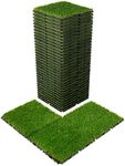 VANCASTLE Artificial Grass Turf Tiles Interlocking Set 27 Pieces, Fake Grass Tiles Self-draining for Pet Indoor/Outdoor Flooring Decor, 12"x12"