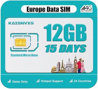 KAISNVXS Plug and Play Prepaid SIM Card for Europe Travel - EU 18GB Data SIM Card for 15 Days in 24 Countries, 5G/4G LTE High Speed Data Network, No Need Activation, Hotspot Support,Data Use Only