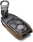 Vitodeco Genuine Leather Smart Key Fob Case with Leather Key Strap Compatible for Mercedes-Benz A, C, E, S, CLA, CLS, GLA, GLB, GLC, GLE, GLS, G Glass 2017 - 2024 (4-Button, Black)