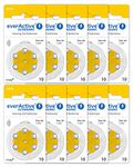 everActive 10, 60 Pack Hearing Aid Batteries High Performance Zinc Air Batteries 10 Blister Cards 4 Year Shelf Life Yellow Ultrasonic PR70