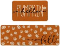 Artoid Mode Orange Hello Pumpkin Fall Kitchen Mats Set of 2, Autumn Home Decor Low-Profile Kitchen Rugs for Floor - 17x29 and 17x47 Inch