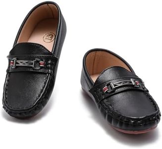 DADAWEN Toddler Little Kid Boys Girls Soft Leather Loafer Casual Moccasin Flats Dress Shoes Penny Slip On Boat Shoes School Wedding Church Loafers Black US Size 7 M Toddler