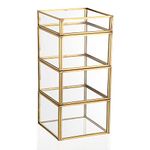 Hipiwe 4-Tiered Gold Glass Jewelry Box Stackable Trinket Organizer Decorative Glass Box Q-tip Holder Cotton Ball and Swab Storage Holder for Bathroom Dresser Office Countertop