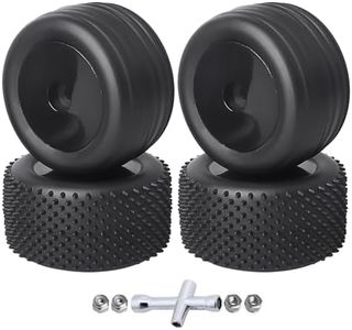 HobbyPark Glued Tires & Wheels Mounted for Losi Mini-T 2.0 Brushless Upgrades (Black Rims-Front & Rear)