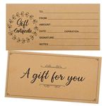 OUNENO 50 Pcs Kraft Gift Certificate for Business 3.5'' x 7" Blank Gift Certificate Cards Vouchers for Beauty Salon Spa Restaurants Birthday Client