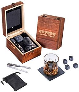 Ensemble 4 Granit Pierres à Whisky et 1 Verre à Whisky dans Une Boîte en Bois Faite Main - Coffret Cadeau pour Homme Pour fête des pères, Noël