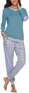 Irdcomps Pigiama Donna Cotone Invernale Pigiami Due Pezzi da Donna Inverno Lungo Set Pigiama da Notte Leggero Sleepwear e Négligé Blu Verde1 M