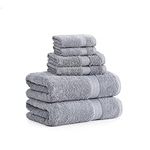 Grey Bath Towels for Bathroom Set - 100% Cotton 6 PC Towels Set, Highly Absorbent Bathroom Towel Set, 2 Gray Bath Towels, 2 Hand Grey Towels, 2 Wash Cloths for Your Body and face-Grey Bath Towels Set