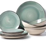 Anko Tapa 12 Pieces Dinner Set | Premium Crockery for Dining Table| Lead & Cadmium Free, Microwave & Dishwasher Safe| Stoneware| Matt Glaze Finish | 4 Dinner Plates, 4 Side Plates, 4 Bowls | Green