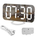 U-picks Digital Alarm Clock, 6.5 Inch Large LED Screen Alarm Mirror with Brightness Dimming Mode, Adjustable Brightness, 2 USB Charging Ports, Big Snooze Button for Home Decor White