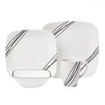 Corelle 1088188 16-Piece Vitrelle Glass Simple Sketch Chip and Break Resistant Dinner Set, Service for 4, Black