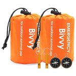 Emergency Sleeping Bag Set, 2 Pack Survival Sleeping Bag with 2 Pcs Compass and Whistle, Waterproof Emergency Blanket for Camping Hiking Outdoor Adventure