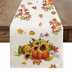 Artoid Mode Pumpkins Sunflowers Maple Leaves Autumn Table Runner, Seasonal Fall Kitchen Dining Table Decoration for Home Party Decor 40x240 cm