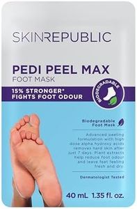 Skin Republic Pedi Foot Peel Max 15% stronger acids removes severely dry skin and cracked heels.