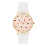 Joker & Witch Happy Hearts Pink Dial White Faux Leather Analogue Watch for Women