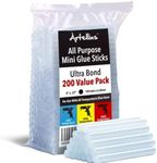 Artellius Mini Hot Glue Sticks (Huge Bulk Pack of 200) 4" and 0.27 Diameter - Compatible with Most Glue Guns