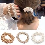 Pearl Hair Ties Scrunchies Elastics Ponytail Holder 3pcs Fashionable Hair Ropes Bracelet White Champagne Pink Hair Accessories for Women Girls Hair Decoration Wedding Party Supplies