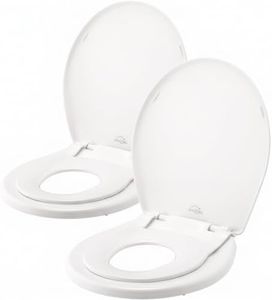 Little2Big Toilet Seat with Built-In Toddler Potty Training Seat, Slow Close, Easy to Install, Made in USA, ROUND, White (Pack of 2)