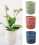 RISEON Set of 4 Plastic Orchid Pots with Holes-Small Orchid Planter Decorative Orchid Pot Leaf Hollow for Dendrobium Oncidium Cattleya Repotting Indoor Outdoor