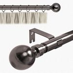 Aspire Homeware Curtain Poles Metal Plain Ball Extendable Curtain Pole 160 cm to 300 cm Black Nickel Adjustable Curtain Rod 28 mm Diameter with 60 mm Finials, Rings, Brackets, and Fittings Set