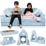 Lunix LX15 14pcs Modular Kids Play Couch, Child Sectional Sofa, Fortplay Bedroom and Playroom Furniture for Toddlers, Convertible Foam and Floor Cushion for Boys and Girls, Blue