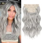 REECHO Hair Extensions, 4PCS Clip in Hair Extensions 14" Short Beach Wavy Hair Extensions Invisible Lace Weft Natural Soft Hairpieces for Women – Silver Grey