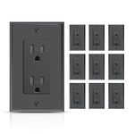 TOPELER Black Decorator Wall Receptacle Outlet, 15A Duplex Standard Tamper-Resistant Electrical Outlet, Self-Grounding, 2-Pole, 3-Wire, Wall Plate Included, cUL Listed, 10 Pack